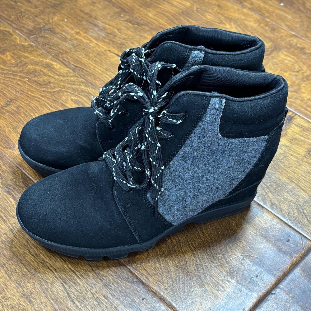 Athlefit Boots Womens Size 7.5 Black Gray Winter Ankle Warm‎ Lined Lace Up